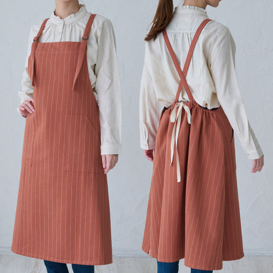 お尻が隠れる綿麻チェック柄ワンピースエプロン