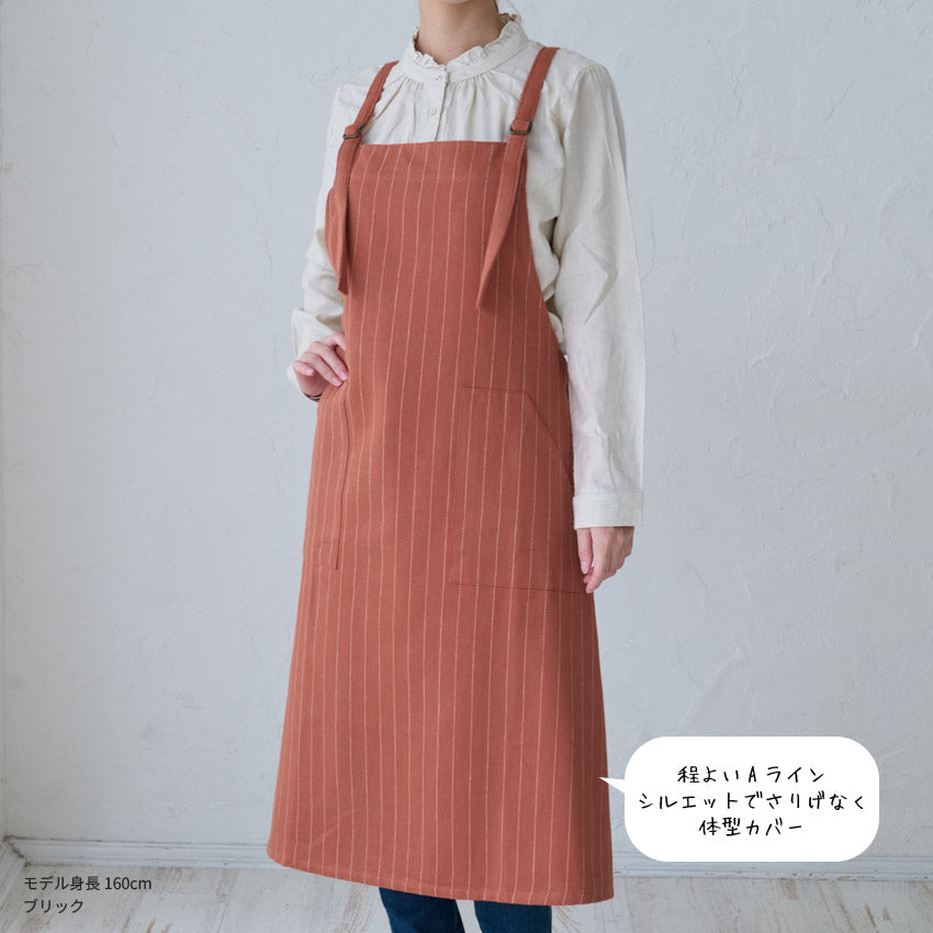 お尻が隠れる綿麻チェック柄ワンピースエプロン