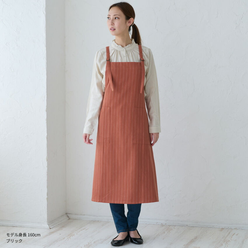 お尻が隠れる綿麻チェック柄ワンピースエプロン