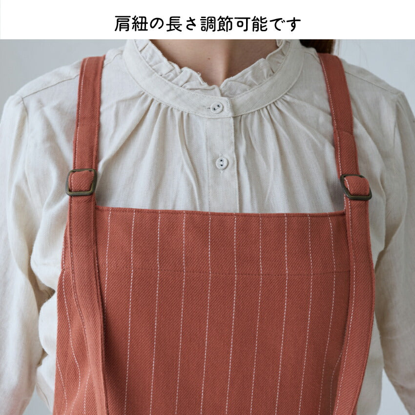 お尻が隠れる綿麻チェック柄ワンピースエプロン