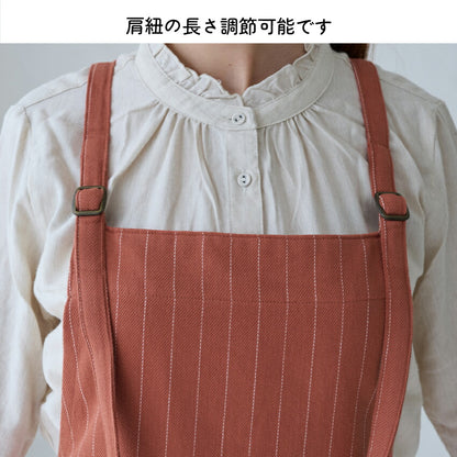 お尻が隠れる綿麻チェック柄ワンピースエプロン