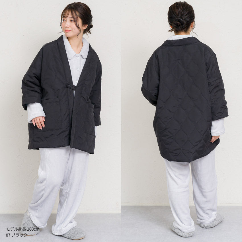 はんてん レディース おしゃれ 半纏 冬 裏起毛 裏ボア 裏シャギー ちゃんちゃんこ アウトドア 暖かい 軽い ダウン キルティング 部屋着 防寒 ルームウェア 無地 シンプル 薄手 ハンテン M L