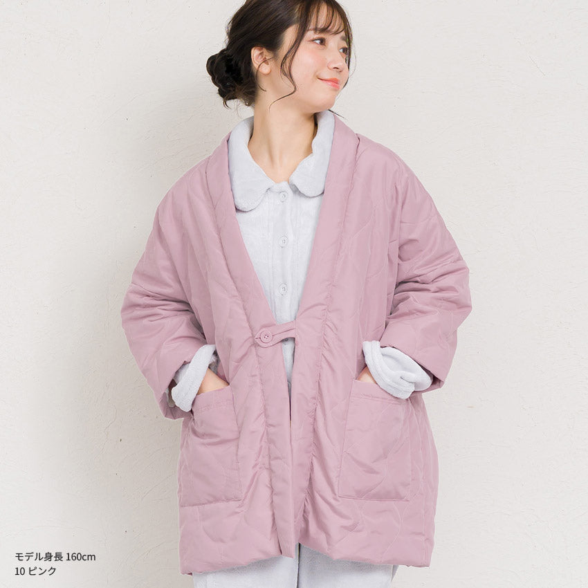 はんてん レディース おしゃれ 半纏 冬 裏起毛 裏ボア 裏シャギー ちゃんちゃんこ アウトドア 暖かい 軽い ダウン キルティング 部屋着 防寒 ルームウェア 無地 シンプル 薄手 ハンテン M L