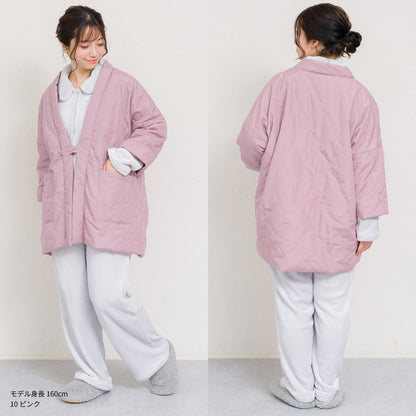 はんてん レディース おしゃれ 半纏 冬 裏起毛 裏ボア 裏シャギー ちゃんちゃんこ アウトドア 暖かい 軽い ダウン キルティング 部屋着 防寒 ルームウェア 無地 シンプル 薄手 ハンテン M L