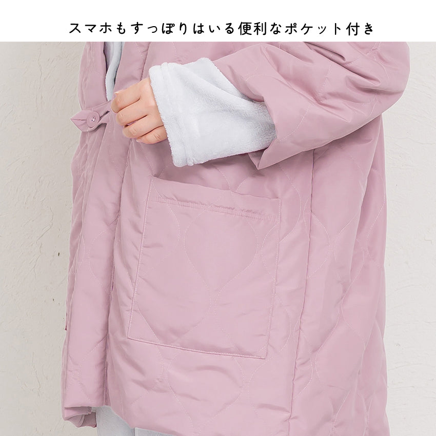 はんてん レディース おしゃれ 半纏 冬 裏起毛 裏ボア 裏シャギー ちゃんちゃんこ アウトドア 暖かい 軽い ダウン キルティング 部屋着 防寒 ルームウェア 無地 シンプル 薄手 ハンテン M L