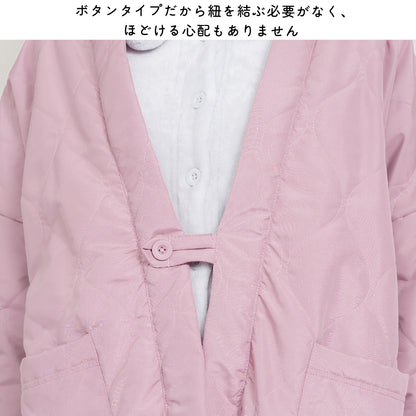 はんてん レディース おしゃれ 半纏 冬 裏起毛 裏ボア 裏シャギー ちゃんちゃんこ アウトドア 暖かい 軽い ダウン キルティング 部屋着 防寒 ルームウェア 無地 シンプル 薄手 ハンテン M L