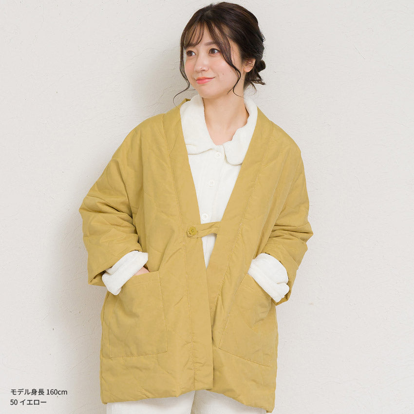 はんてん レディース おしゃれ 半纏 冬 裏起毛 裏ボア 裏シャギー ちゃんちゃんこ アウトドア 暖かい 軽い ダウン キルティング 部屋着 防寒 ルームウェア 無地 シンプル 薄手 ハンテン M L