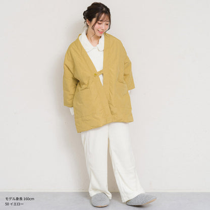 はんてん レディース おしゃれ 半纏 冬 裏起毛 裏ボア 裏シャギー ちゃんちゃんこ アウトドア 暖かい 軽い ダウン キルティング 部屋着 防寒 ルームウェア 無地 シンプル 薄手 ハンテン M L