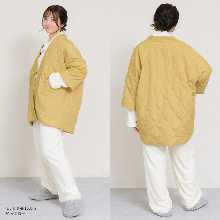 はんてん レディース おしゃれ 半纏 冬 裏起毛 裏ボア 裏シャギー ちゃんちゃんこ アウトドア 暖かい 軽い ダウン キルティング 部屋着 防寒 ルームウェア 無地 シンプル 薄手 ハンテン M L