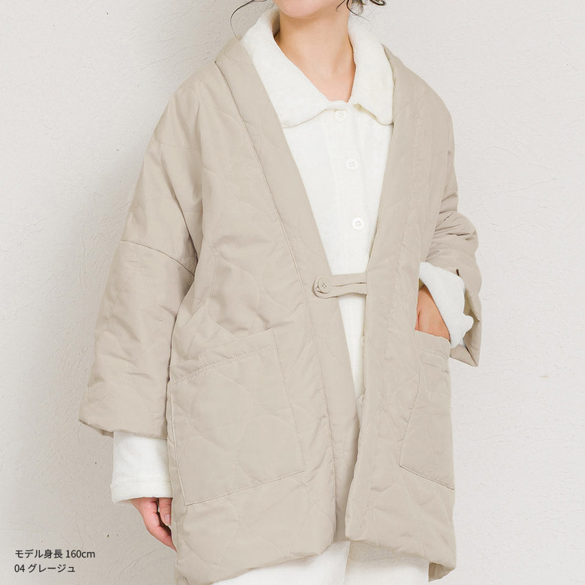 はんてん レディース おしゃれ 半纏 冬 裏起毛 裏ボア 裏シャギー ちゃんちゃんこ アウトドア 暖かい 軽い ダウン キルティング 部屋着 防寒 ルームウェア 無地 シンプル 薄手 ハンテン M L