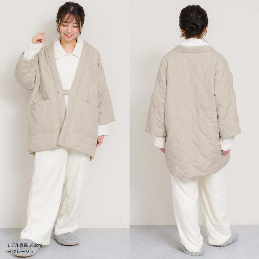 はんてん レディース おしゃれ 半纏 冬 裏起毛 裏ボア 裏シャギー ちゃんちゃんこ アウトドア 暖かい 軽い ダウン キルティング 部屋着 防寒 ルームウェア 無地 シンプル 薄手 ハンテン M L