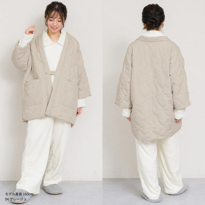 はんてん レディース おしゃれ 半纏 冬 裏起毛 裏ボア 裏シャギー ちゃんちゃんこ アウトドア 暖かい 軽い ダウン キルティング 部屋着 防寒 ルームウェア 無地 シンプル 薄手 ハンテン M L