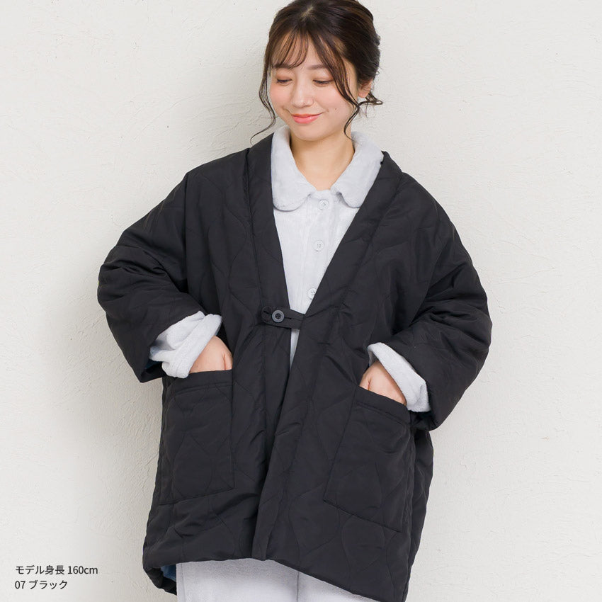 はんてん レディース おしゃれ 半纏 冬 裏起毛 裏ボア 裏シャギー ちゃんちゃんこ アウトドア 暖かい 軽い ダウン キルティング 部屋着 防寒 ルームウェア 無地 シンプル 薄手 ハンテン M L