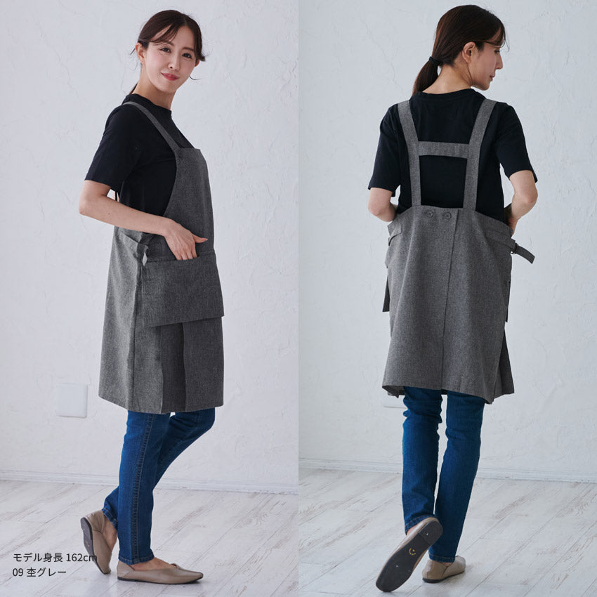 フッ素樹脂加工浮きポケットエプロンＨ型エプロンミドルショート 保育士フッ素撥水加工はっ水カフェエプロンロングリボン無地ギフトサロンレディース