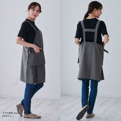 フッ素樹脂加工浮きポケットエプロンＨ型エプロンミドルショート 保育士フッ素撥水加工はっ水カフェエプロンロングリボン無地ギフトサロンレディース