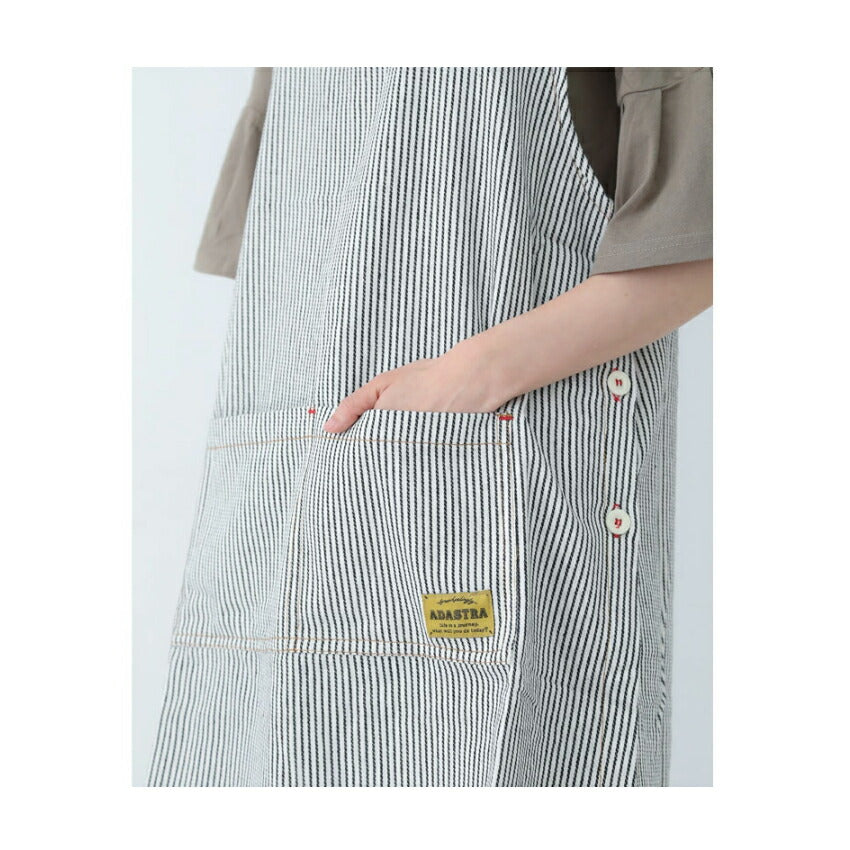 脇ボタン,ワンピース,エプロン,デニム,ヒッコリー,ストライプ,ロング丈,ミドル丈,無地,かわいい,前掛け,可愛い,料理,ギフト,プレゼント,保育士,エプロン,ゆったり,大きいサイズ,大きい