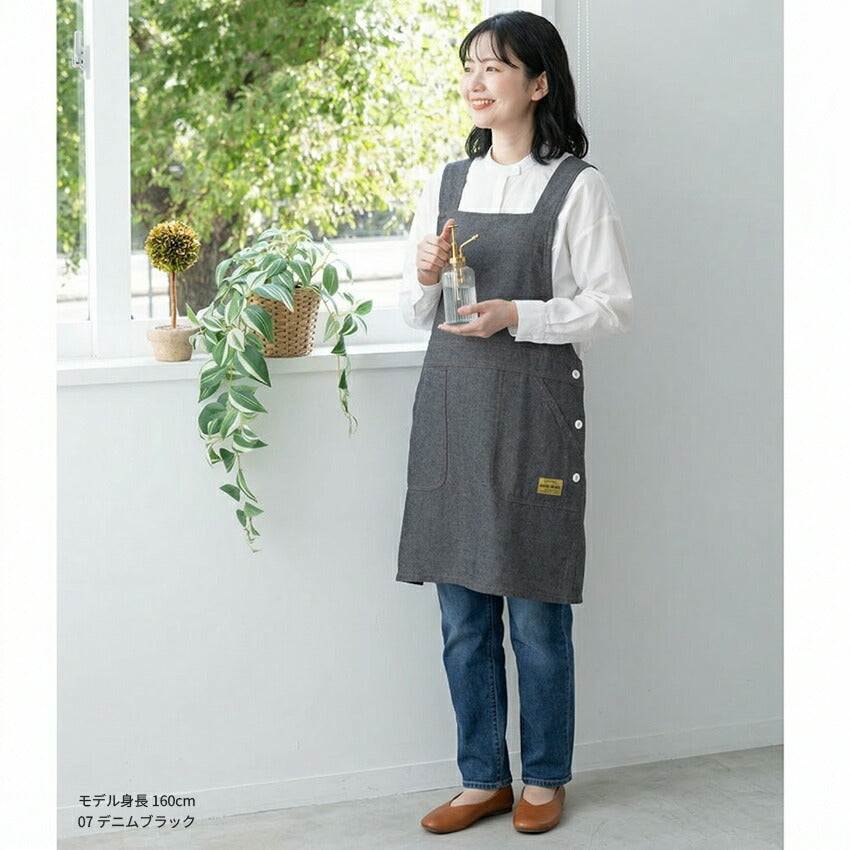 デニム、サロペット、エプロン、ワンピース、デニム、ヒッコリー、ストライプ、ロング丈、ミドル丈、無地、かわいい、前掛け、可愛い、料理、ギフト、プレゼント、保育士、エプロン、ゆったり、大きいサイズ、大きい