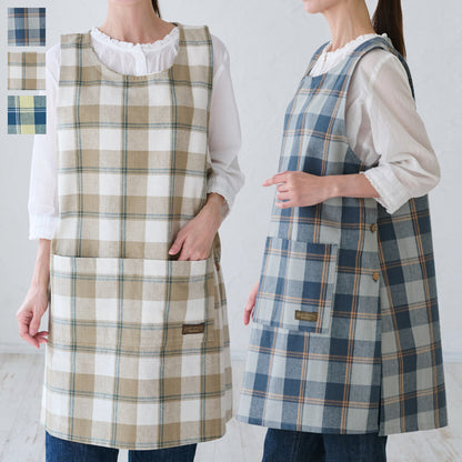 チェック柄お尻が隠れるワンピースエプロン