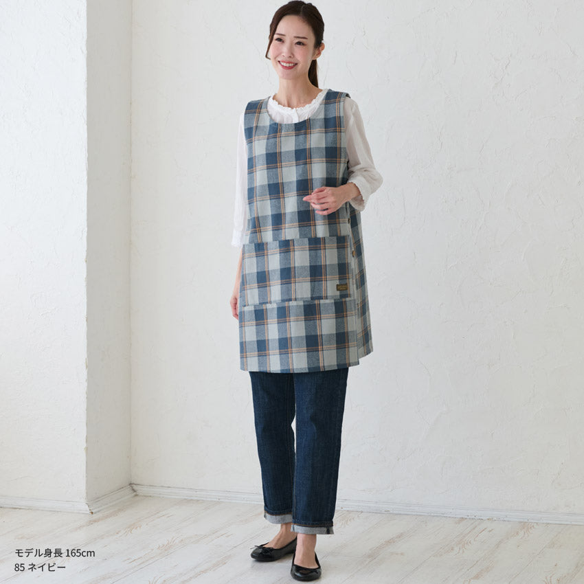 チェック柄お尻が隠れるワンピースエプロン