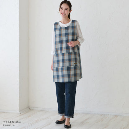 チェック柄お尻が隠れるワンピースエプロン