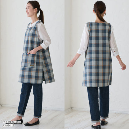 チェック柄お尻が隠れるワンピースエプロン