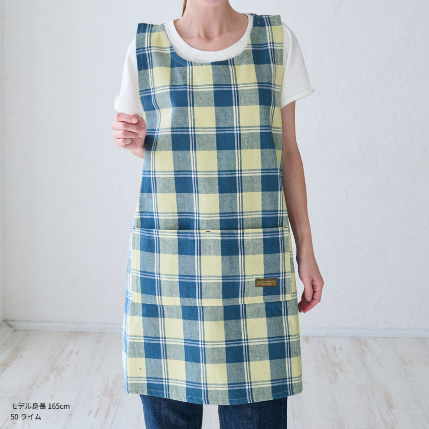 チェック柄お尻が隠れるワンピースエプロン