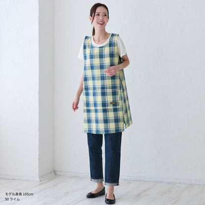 チェック柄お尻が隠れるワンピースエプロン