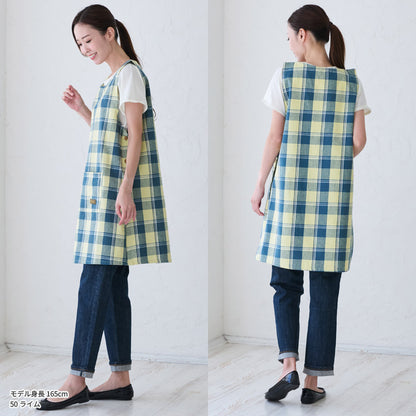チェック柄お尻が隠れるワンピースエプロン
