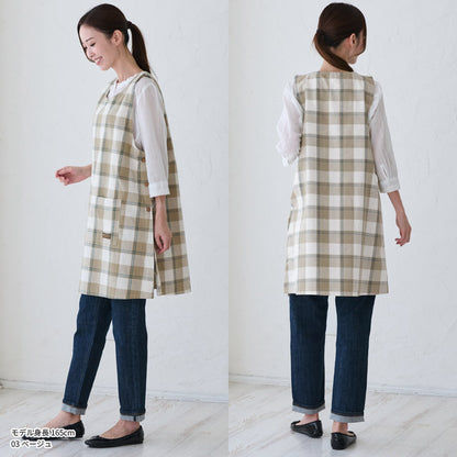 チェック柄お尻が隠れるワンピースエプロン
