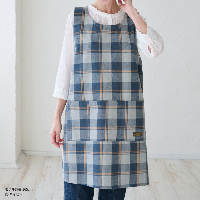 チェック柄お尻が隠れるワンピースエプロン