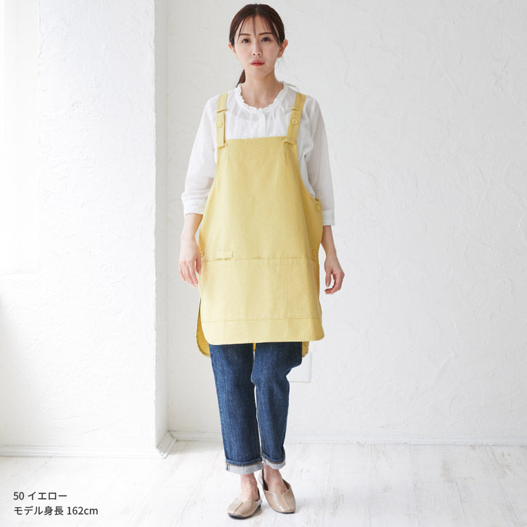 前面ワイドポケットサロペットエプロン