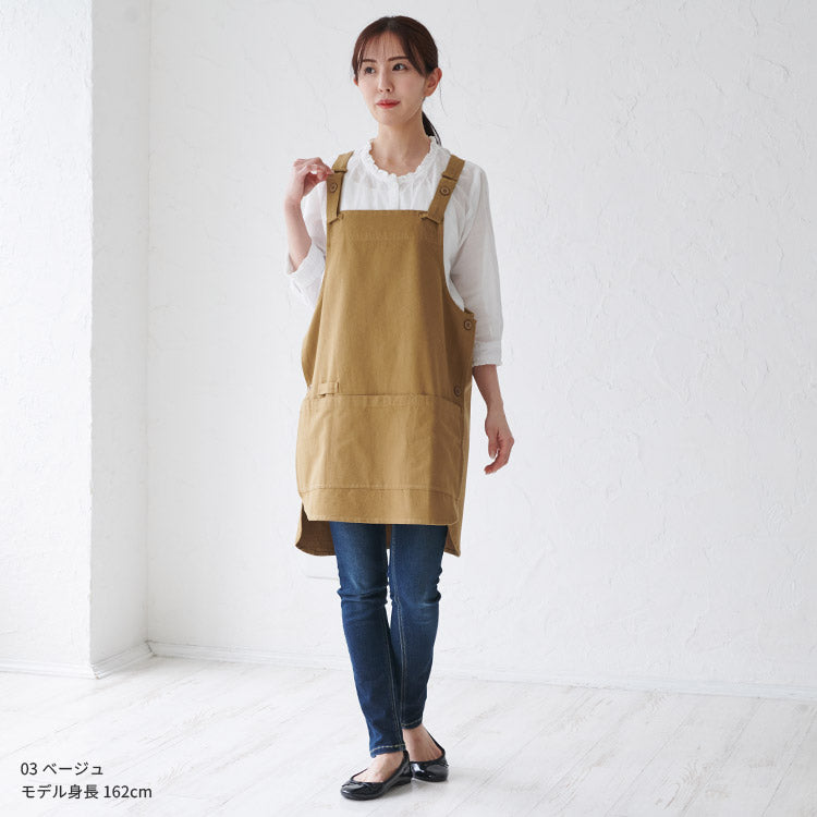 前面ワイドポケットサロペットエプロン