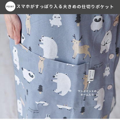 M～Lサイズデニム調ネコ割烹着割烹着保育士かわいいかっぽう着ゆったり大きいサイズＬＬ２Ｌギンガムネコ柄猫ねこ幼稚園介護士看護師家事大人用給食学校家事おしゃれかっぽうぎ