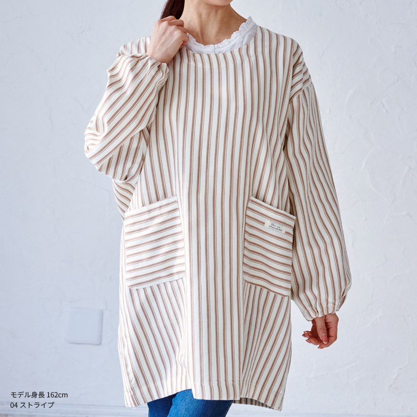 お尻が隠れる綿麻チェック柄ワンピースエプロン