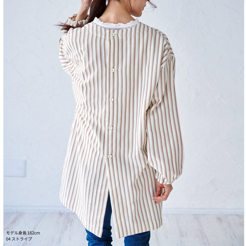 お尻が隠れる綿麻チェック柄ワンピースエプロン