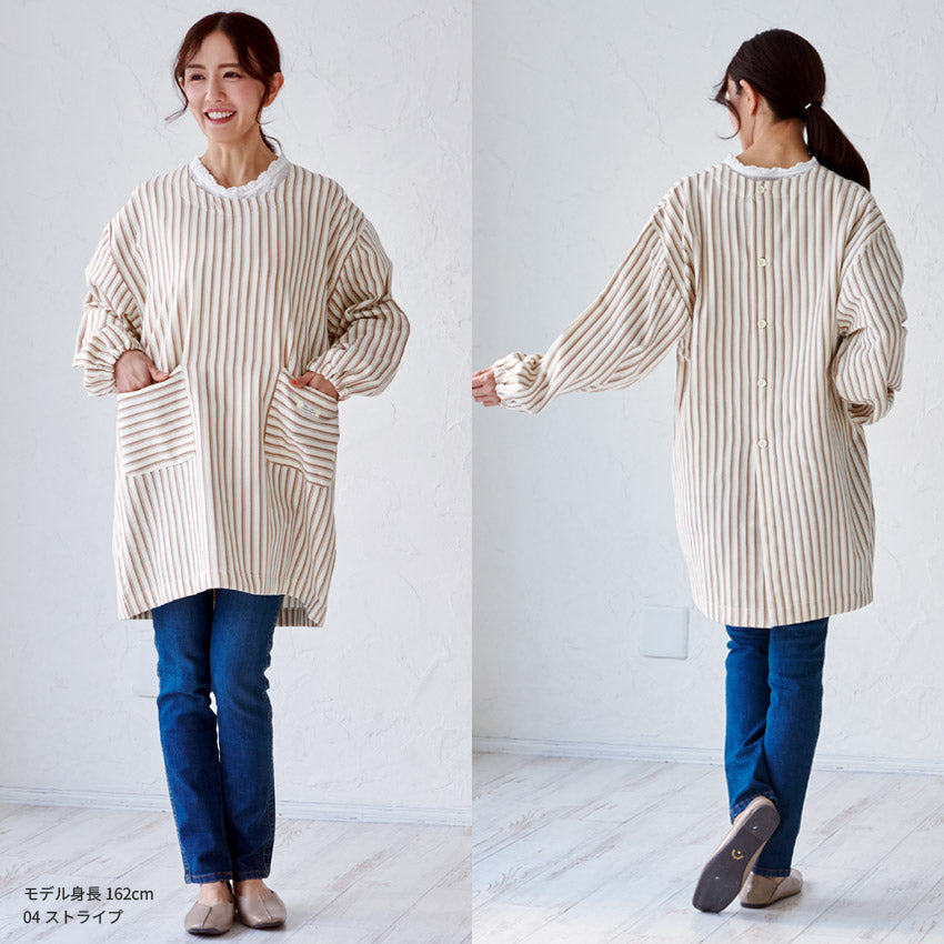 お尻が隠れる綿麻チェック柄ワンピースエプロン