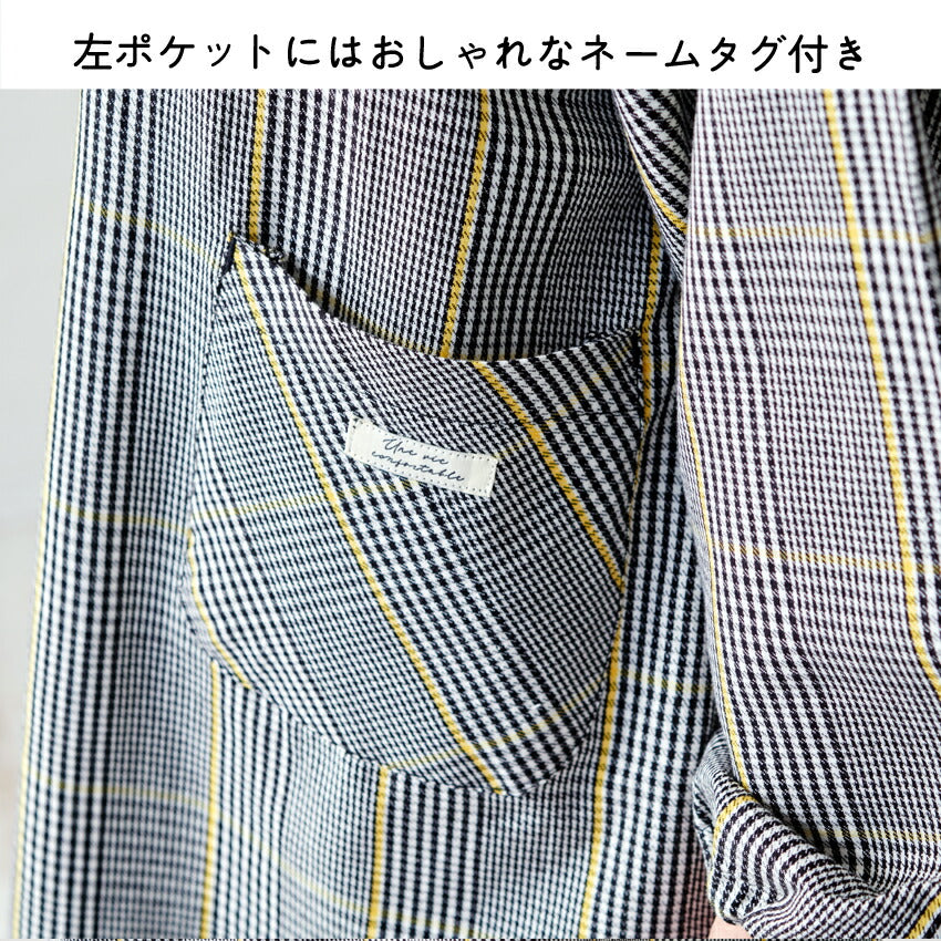 お尻が隠れる綿麻チェック柄ワンピースエプロン