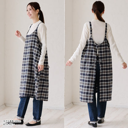 先染チェックロングワンピースエプロン ワンピース エプロン チェック ロング丈 ロング かわいい 保育士 ゆったり 大きいサイズ 大きい ギフト 可愛い かぶるだけ おしゃれ