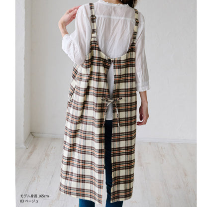 先染チェックロングワンピースエプロン ワンピース エプロン チェック ロング丈 ロング かわいい 保育士 ゆったり 大きいサイズ 大きい ギフト 可愛い かぶるだけ おしゃれ
