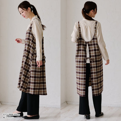 先染チェックロングワンピースエプロン ワンピース エプロン チェック ロング丈 ロング かわいい 保育士 ゆったり 大きいサイズ 大きい ギフト 可愛い かぶるだけ おしゃれ