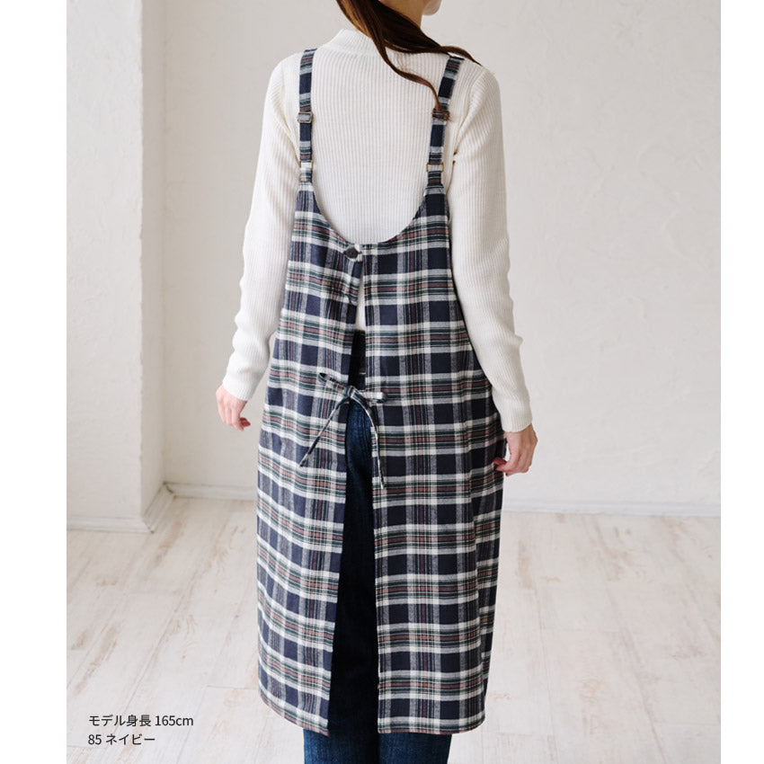 先染チェックロングワンピースエプロン ワンピース エプロン チェック ロング丈 ロング かわいい 保育士 ゆったり 大きいサイズ 大きい ギフト 可愛い かぶるだけ おしゃれ