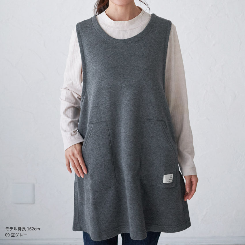 まるで毛布のようなふわふわの裏ボア生地、お尻がすっぽり隠れる割烹着、裏起毛、エプロン、割烹着、ゆったり、フリース、ボア