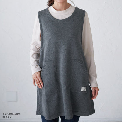 まるで毛布のようなふわふわの裏ボア生地、お尻がすっぽり隠れる割烹着、裏起毛、エプロン、割烹着、ゆったり、フリース、ボア