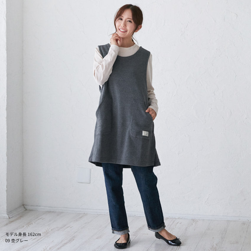 まるで毛布のようなふわふわの裏ボア生地、お尻がすっぽり隠れる割烹着、裏起毛、エプロン、割烹着、ゆったり、フリース、ボア