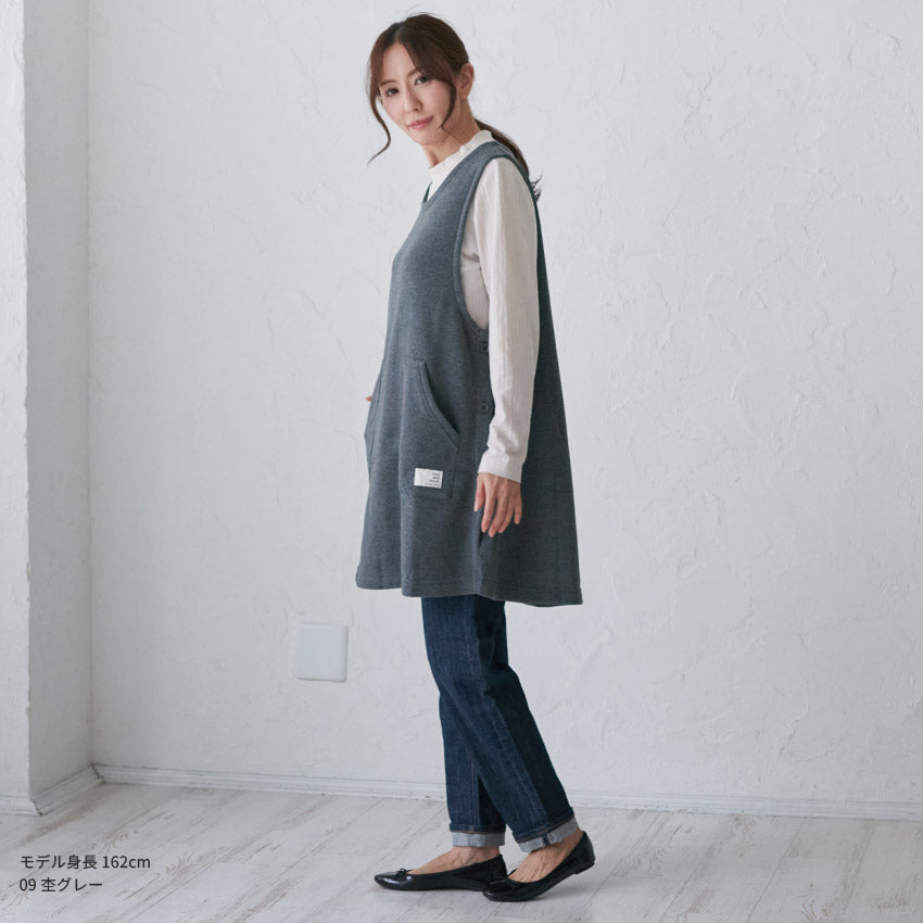 まるで毛布のようなふわふわの裏ボア生地、お尻がすっぽり隠れる割烹着、裏起毛、エプロン、割烹着、ゆったり、フリース、ボア