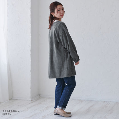 お尻がすっぽり隠れる裏起毛割烹着無地ゆったりフリースかっぽう着