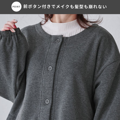 お尻がすっぽり隠れる裏起毛割烹着無地ゆったりフリースかっぽう着