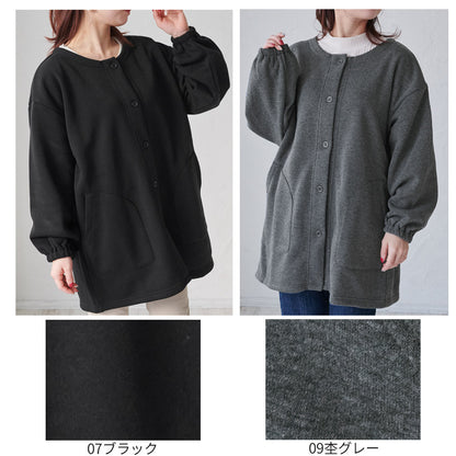 お尻がすっぽり隠れる裏起毛割烹着無地ゆったりフリースかっぽう着