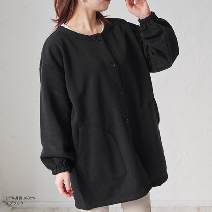 お尻がすっぽり隠れる裏起毛割烹着無地ゆったりフリースかっぽう着