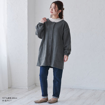 お尻がすっぽり隠れる裏起毛割烹着無地ゆったりフリースかっぽう着